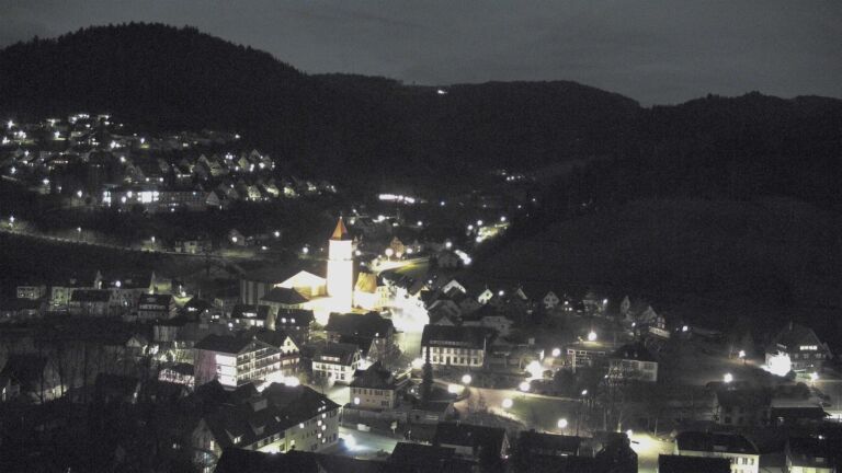 Dieses Bild zeigt eine Webcam-Aufnahme von Ottenhöfen, aufgenommen am Samstag, den 28.02.2026 um 21:30 Uhr